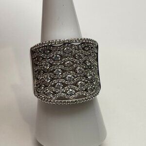 NVDR Sterling Silver Cubic Zirconia Wide Band Ring - Size 8 - Preowned